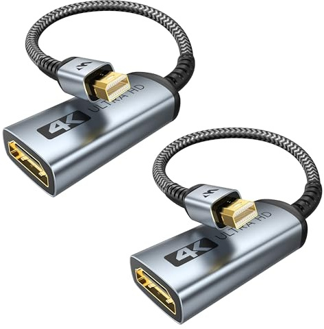 WARRKY 4K Mini DisplayPort auf HDMI Adapter, [Vergoldete, Geflochten, Aluminiumhülse] Mini DP auf HDMI Adapter Konverter Für Thunderbolt 1/2, MacBook Pro, MacBook Air, iMac, Surface Pro, XPS und Mehr