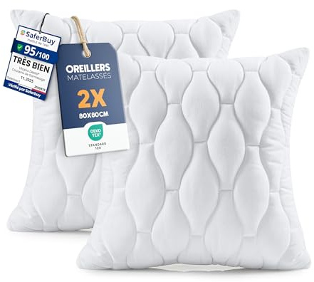 Utopia Bedding Kopfkissen 80x80 cm (2er Set), Gestepptes Kissen für Bett und als Dekokissen, Kissenfüllung, SofaKissen, Zierkissen für Couch (Weiß)