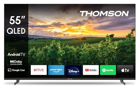 Thomson 55 Zoll (139 cm) QLED Smart Android TV, Google Assistant, Wi-Fi, Dolby Digital, Bluetooth, Triple-Tuner (Kabel - Satellit - Antenne), HDMI, CI Plus, A Plus Panel – 55QA2S13