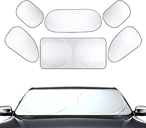 6 Stück Auto Sonnenschutz für Frontscheibe | UV-Schutz & Hitzeblocker | Sonnenblende für SUV, LKW, PKW | Sommer-Abdeckung mit Regenschutz (Universalgröße) Auto Windschutzscheibe