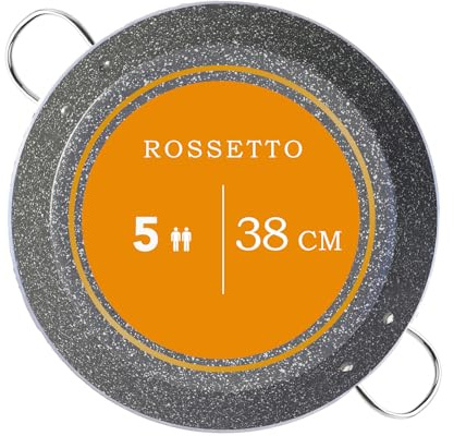ROSSETTO Paella-Pfanne Induction 38 cm für 5 Personen, mit PFAS-freier Antihaft-Keramikbeschichtung, Gasgrill, Paella-Pfanne aus robustem Aluminium