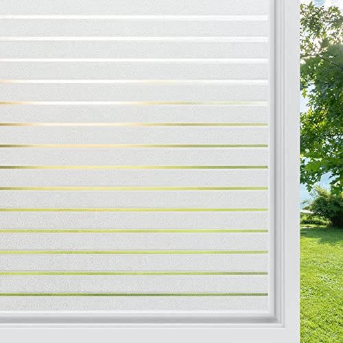 rabbitgoo Fensterfolie Streifen Sichtschutzfolie Fenster Selbstklebend Milchglasfolie Sichtschutz gestreifte Folie für Büro Anti-UV 90 x 200 cm