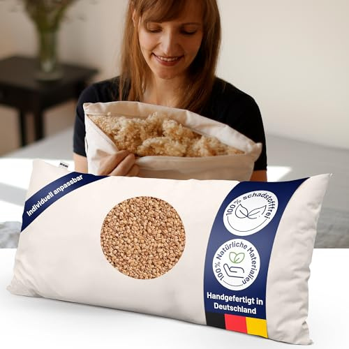 just relaxed Hirsekissen 40 x 80 cm – Formstabiles Schlafkissen mit Baumwoll-Kissenhülle – Feuchtigkeitsregulierendes Kopfkissen mit Stützfunktion – Atmungsaktives Kissen