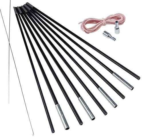 Fiberglas Zeltstange Ø 9,6 mm - 550 cm aus 9 Segmenten - mit Gummizug und Einfädelhilfe Zeltgestänge Zeltstangen - Ersatzstangen für Zelte - Kürzbar - Biegeradius 120cm
