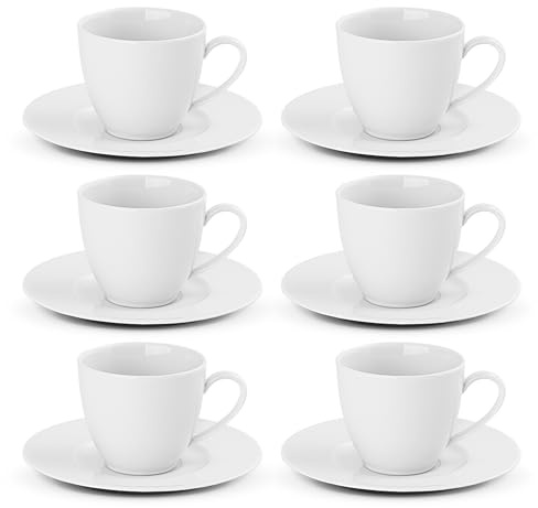 Gerlach 1760 Kaffeetassen Set - Cappuccino Tassen Kaffeeservice mit Untertassen - für 6 Personen - Porzellan - Modern New - Weiß 185 ml