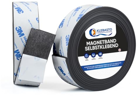 KLEBASTO Magnetband selbstklebend | 1,5mm dick | Magnetstreifen selbstklebend | Magnetklebeband mit starkem 3M Kleber für Küche, Schule & Büro (20mm x 3m)