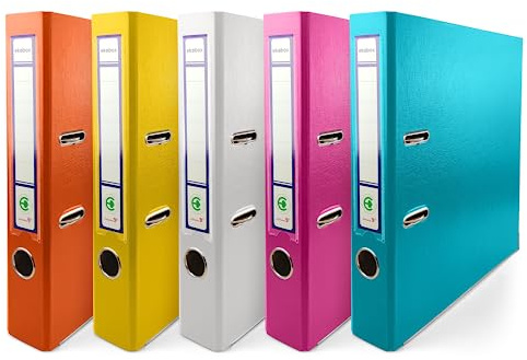 Netuno 5x Ringmappe DIN A4 schmal Orange Gelb Weiß Rosa Türkis 5cm PP | Büroordner Aktenordner Kunststoff 2-Ring-Mechanik für A4-Dokumente Büro Studium Homeoffice Ordnungssystem Aktenaufbewahrung