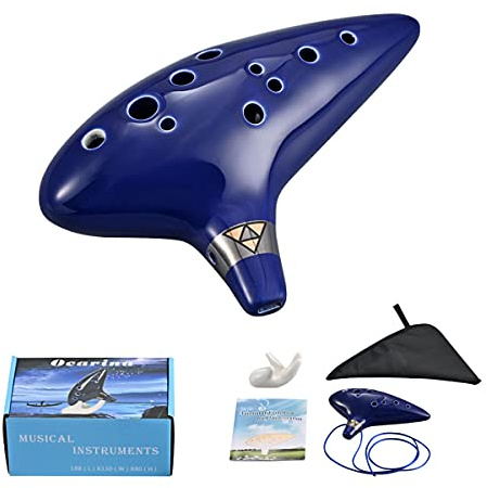LIEKE Ocarina 12-Loch Alto C Keramik Okarina Musikinstrument Geschenk für Kinder Erwachsene mit Display Ständer Notenbuch Nackengurt Tasche