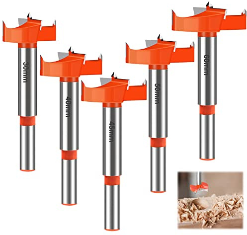 5 Stück Forstnerbohrer Set, Holzbohrer set, für Astlochbohrer Set,Fräsbohrer Holz mit Drei Positionierung (30mm, 40mm, 45mm, 50mm, 60mm) (5)