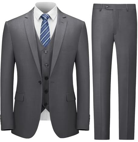 Cooper & Nelson Herrenanzug Slim Fit, 3-teilige Anzüge für Männer, EIN-Knopf-Jacke, Weste, Hose mit Krawatte, Smoking-Set, grau dunkel, 4XL