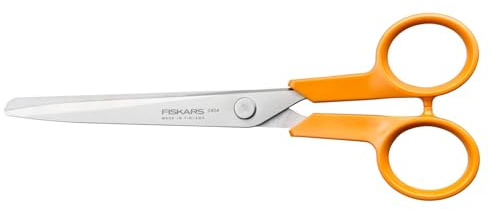 Fiskars Classic Kleine Küchen-Universalschere, Rechts- und Linkshändig, Gesamtlänge: 16 cm, Verbesserte Griff-Ergonomik, Rostfreie Stahl-Klinge/Kunststoff-Griffe, Orange, 1075053