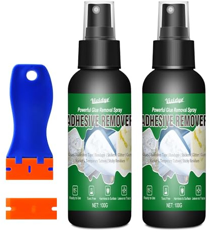 Klebstoffentferner Extra Stark - 200g Ettikettenlöserspray mit Schaber und Ersatzklingen, Aufkleber Entferner für Auto, Fenster, Wände - Schneller Entferner von Etiketten, Klebeband, Aufkleberresten