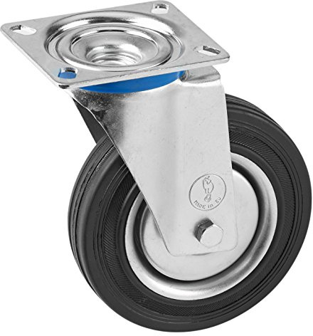 Metafranc Lenkrolle Ø 140 mm - 104 x 80 mm Platte - Vollgummi-Rad - Weiche Lauffläche - Rollenlager - 115 kg Tragkraft / Transportrolle / Möbelrolle / Schwerlastrolle / 800690
