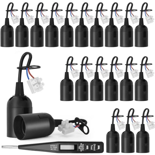 20 Stück E27 Ersatzfassung + VDE-Spannungsprüfer, Baufassung mit Kabel, Lampenfassung mit Kabel, Renovierfassung, Baustellenfassung