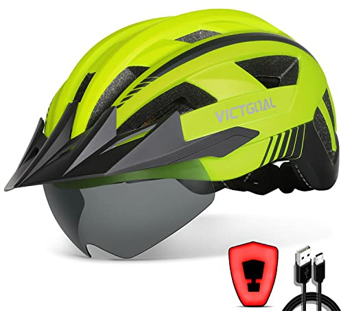 VICTGOAL Fahrradhelm Herren Damen MTB Helm mit Abnehmbarer Magnetische Schutzbrille Visier Atmungsaktiv mit 21 Belüftungskanäle Radhelm Einstellbare Fahrradhelme (XL: 59-63cm, Gelb)