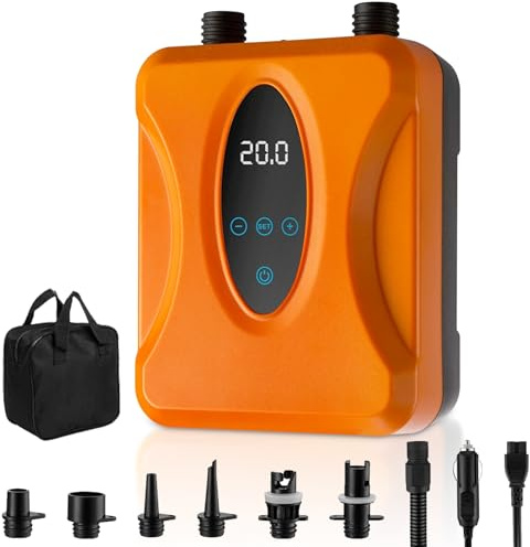 Aolawco Sup Pumpe Elektrisch 20PSI, Elektrische Luftpumpe mit Akku, Wiederaufladbare Intelligent Dual Stage Aufblasen & Entleeren Sup Pumpe, Auto-Off Luftpumpe für Paddleboard, Kite, Zelt, Matratze