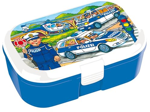 Lutz Mauder Brotdose Kinder mit Fächern Polizei Lunchbox für Jungen mit Polizeiauto Motiv Snackbox für Kindergarten Kita Schule und Einschulung praktische Pausenbox