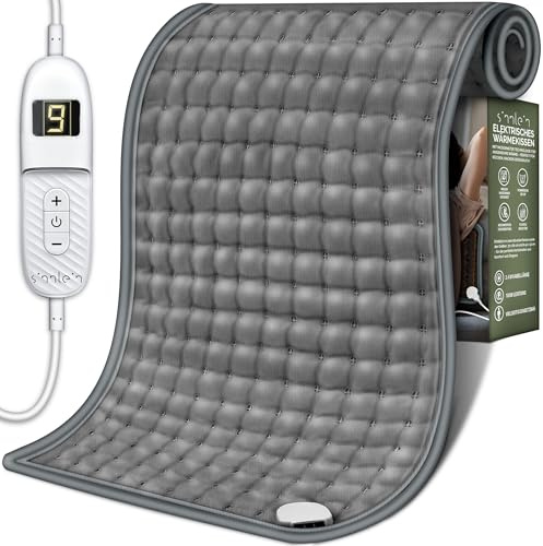 sinnlein® Heizkissen aus Fleece 30 x 60 cm | elektrisches Wärmekissen mit Abschaltautomatik | 6 Temperaturstufen | waschbar bis 40°C | Digitalanzeige (Grau)