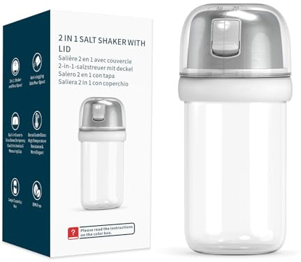 KTCHENDAO 2 in 1 Glas-Salzstreuer mit Seitlichem Ausgießer, Salzstreuer mit Deckel, Eingebauter Deckel zur Verlangsamung der Feuchtigkeit mit Messmarkierungen, BPA-frei, 4oz (weiß)