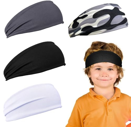 Nayyana 4 Stück Schweißbänder für Kinder, Fußball-Stirnbänder, Jungen, Sport, Kinder-Schweißbänder, atmungsaktives, schweißableitendes Stirnband, Baseball-Jugend