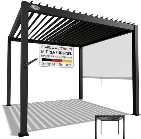 Juskys Lamellendach Tahiti 3x3 m - Stahl Pergola - Terrassenüberdachung stabil & wetterfest - Überdachung für Garten & Terrasse - Bausatz Anthrazit