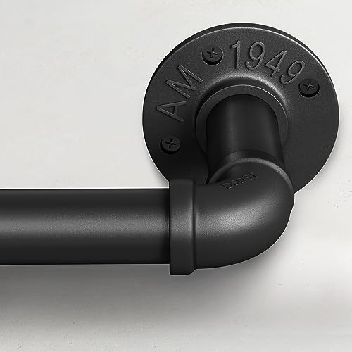 Gardinenstange Schwarz Ausziehbar, Industrial Vorhangstange Deckenmontage, Industriell Scheibengardinenstange 25 mm Durchmesser, 76 bis 228 cm, Schwarz