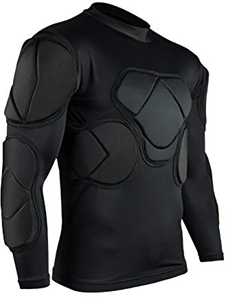 QIKEGooods Sports Gepolsterte Kompression T-Shirt Tops Langarm Guard Schutzhemd Schulter Rippe Brustschutz für Outdoor Fußball Basketball Paintball Rugby
