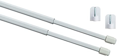 ILODA 2x Gardinenstangen, Vitragestangen für Scheibengardinen weiß aus Metall/Kunststoff ausziehbar von 80-120cm + 4 Klebehaken weiß, Scheibenstangen ohne Bohren