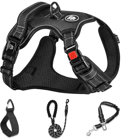 NESTROAD Hundegeschirr Mittelgroße Hunde Schwarz, Größe M Anti Zieh Geschirr für Hunde Mittel, Halsumfang 33~43CM Brustumfang 43~64CM, Hundesicherheitsgurt Sicherheitsgeschirr Hund Gepolstert