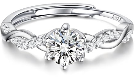 JeweBella 925 Sterling Silber Ringe für Damen Verstellbarer Verlobungsring Eheringe Glänzend Cubic Zirkonia Fingerring Trauringe Engagement Promise für Frauen Paar Schmuck