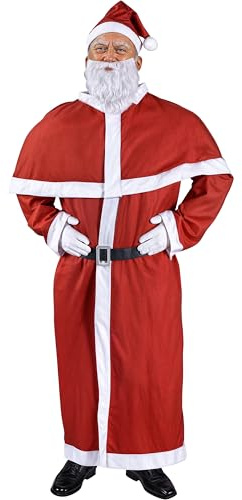 DETEX® Weihnachtsmann Kostüm 5-teilig Erwachsene, Einheitsgröße M-XXL | 135 cm Gesamtlänge, mit Mantel, Mütze, Cape, Gürtel und dichtem Bart, Weihnachtsfeier, Bescherung und Fasching