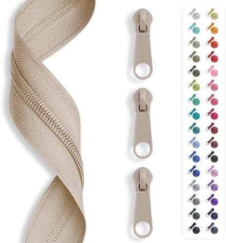5m Reißverschluss endlos, Spirale 3mm + 15 Schieber/Zipper 32 Farben, Meterware (Beige)