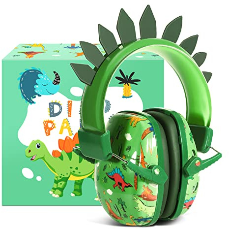 JYPS Gehörschutz Kinder, Geräuschunterdrückung Kopfhörer Autismus, Kinder Gehörschutz Ohrenschützer für Jungen, Mädchen, Kleinkinder Alter 2+, Baby Noise Blocking Ohrenschützer (Grüne Dinosaurier)