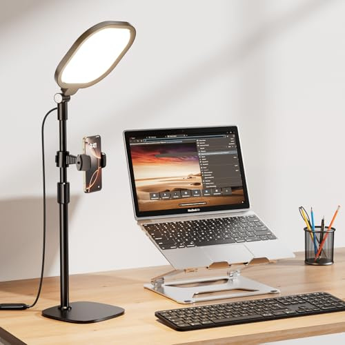 Ringlicht mit Stativ, Schreibtischlampe für Videokonferenz Zoom, Computer, 30 Lichtmodi Tageslichtlampe für Live-Streaming, Augenschutz Bürolampe für Home-Office, Tiktok, CRI 97.8, Energieklasse A