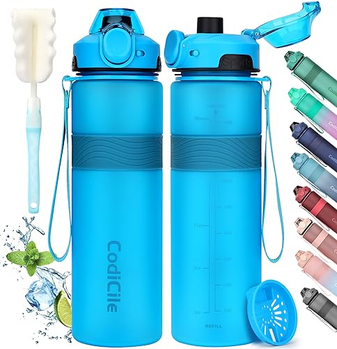 CodiCile Trinkflasche, BPA-frei, 1 Liter Trinkflasche Sport Auslaufsichere, Große Wasserflasche 1L Ideal für Fitnessstudio, Schule, Büro und Reisen (Blau)