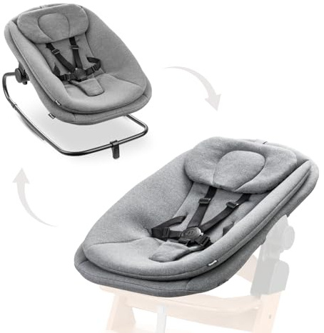 hauck Babywippe & Hochstuhlaufsatz, Highchair Bouncer Dark Grey Melange | Ergonomischer 3in1 Neugeborenenaufsatz für hauck Hochstuhl Alpha+ & Beta+ ab Geburt bis 15 kg, 5-Punkt-Gurt, Baumwollbezug