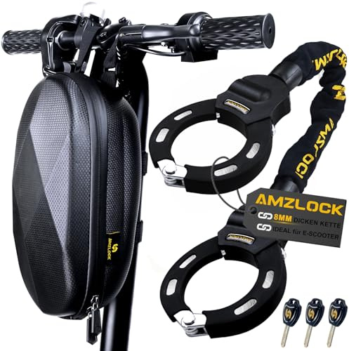 AMZLOCK E Scooter Schloss, 8 mm Dicke Kettenschloss mit 3 L Tasche | Handschellenschloss Hohe Sicherheit, Schloss für E Scooter, Bike, Motorrad, Fahrradschloss mit Wasserdicht Aufhängetasche