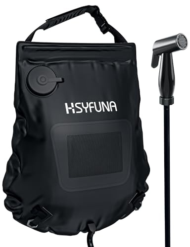 HSYFUNA Campingdusche,5 Gallonen/20L mit Temperaturanzeige Solardusche Camping,Warmwasser 45°C Camping Dusche Outdoor,für Wandern Klettern