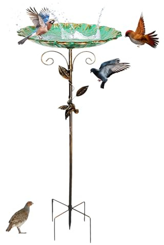 L.StarryIsland Vogelbad stehend groß mit stabiler 5 Zähne Basis 78cm Metall Vintage Winterfest Stehen Wasserbad für Vögel Wildvögel