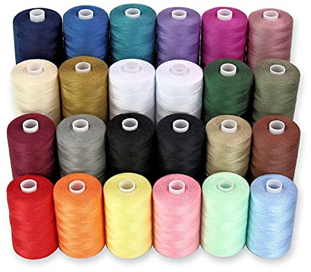 Blessew Nähgarn Set - 24 Spulen, 914 M (1000 Y) pro Spule - Polyester faden für Nähmaschine in 22 Farben + Bonus Schwarz & Weiß - Nähmaschinengarn für Anfänger & Handnähen