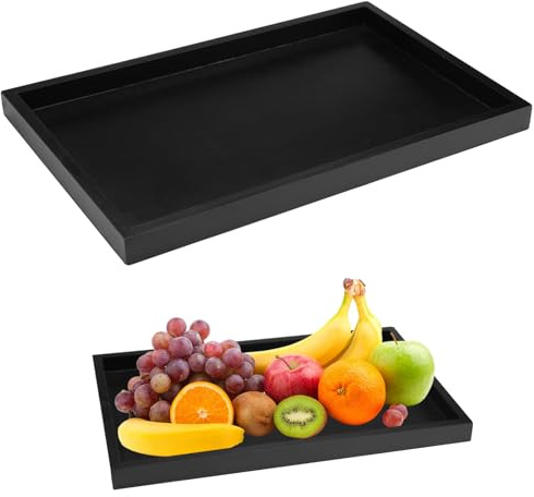 Holz Tablett Rechteckig, Serviertablett Holz 32 X 20 X 2cm, Anti-Bakteriell, Anti-Schimmel Küchentablett für Tee, Getränke, Kaffee, Snacks, Obst, Haus, Küche, Bad, Restaurant und Bar (Schwarz)