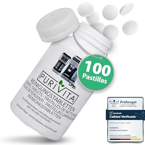PURIVITA® Universelle Reinigungstabletten Kaffeevollautomaten [100 STÜCK] - für Kaffeevollautomat & Kaffeemaschine - Reinigungstabletten für Jura, Siemens, Philips & Co.