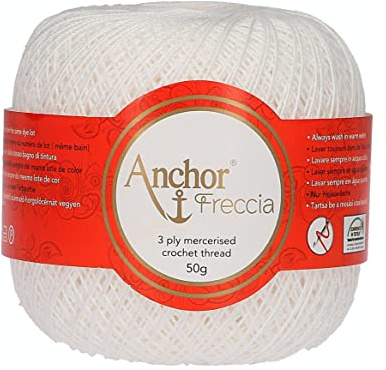 Anchor Freccia Stärke 12 4771012-07901 weiß Häkelgarn, 100 % Baumwolle