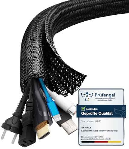 shinfly 13mm-3m Kabelschlauch Selbstschließend Schwarz, Kabelmanagement, Flexibler Kabelkanal für TV und Computer, Versteckten Kabelschutz und Kabelverwaltung