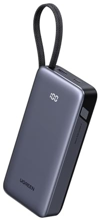 UGREEN Power Bank, 20000mAh 45W Schnellladen mit Integriertem USB-C Kabel & Bidirektionalem 45W PD, Externe Handyakkus Kompatibel mit Galaxy S25 Ultra/S25+, iPhone 17/16 Serie, iPad, Laptop und mehr