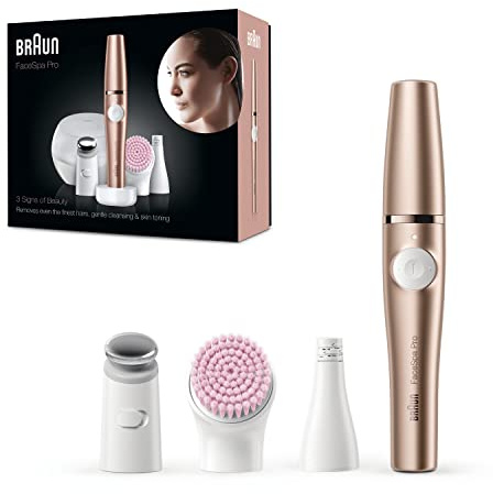 Braun Gesichtsepilierer Damen FaceSpa Pro, Beauty Set SE921, Bronze - Damenbart Entferner, Gesichtsreinigungsbürste, Aufbewahrungsbox, Haarentfernung, Reinigung und Hautstraffung, Wasserdicht