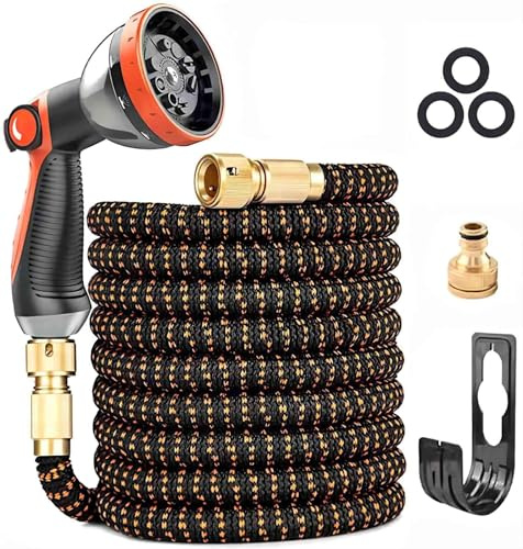 Yofidra Flexibler Gartenschlauch 45,5m/150ft, Wasserschlauch mit 10 Düse | 3/4 & 1/2 Zoll Metallanschlüsse, Knickfrei, Wasserschlauch Flexibel für Garten, Bewässerung & Reinigung (3-fach, 15,2-45,5M)