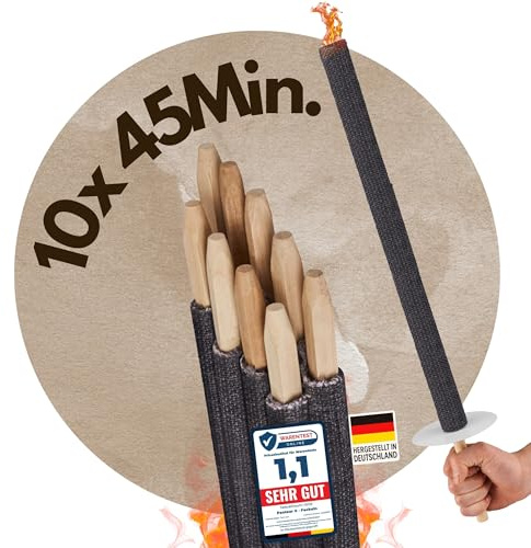 Panteer ® Fackeln für draußen - 10 Stück 45 Min. Brenndauer - Made in Germany - Für eine Wanderung mit Kindern oder Freunden, ideal im Garten oder zu Ostern/Silvester - Mit Handschutz