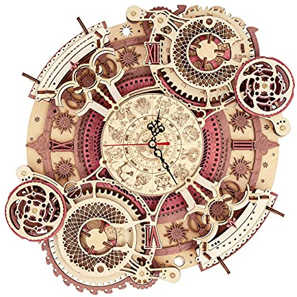 ROKR Sternzeichen Wanduhr, 3D Holzpuzzle Für Erwachsene LC601 | Schreibtischdeko, Geschenk für Männer und Frauen, funktionierende mechanische Uhr, 168 Teile, bebilderte Anleitung