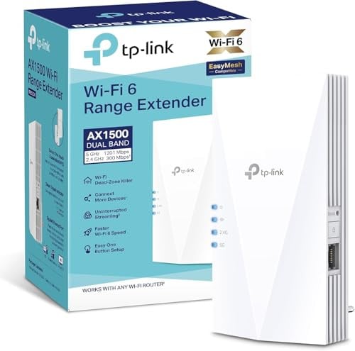 TP-Link RE500X WiFi 6 WLAN Verstärker Repeater AX1500 (1200 Mbit/s 5GHz, 300 Mbit/s 2,4GHz, Gigabit-Port, kompatibel mit Allen WLAN-Routern inkl. Fritzbox)